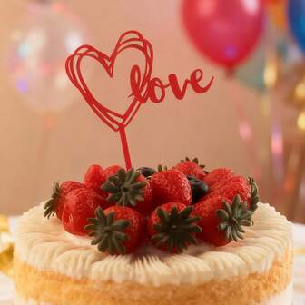 10个/20个红色爱心蛋糕装饰插牌，亚克力爱心纸杯蛋糕插签，适用于情人节、母亲节、婚礼、生日派对