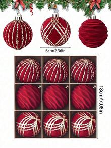 9 Quả bóng Giáng sinh màu đỏ phủ nhung bóng sơn trang trí cây thông Noel, Đồ trang trí Giáng sinh màu đỏ treo bóng nhựa chống vỡ trang trí cho cây thông Noel, ngày lễ, đám cưới, tiệc tùng, trang trí cửa sổ Giáng sinh - Đỏ - Xem 8