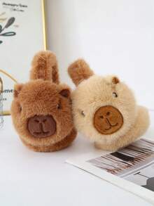 Cute Capybara-Shaped Earmuffs,Soft Winter Warm Adjustable Headband Ear Warmer Earmuffs,Cute Ear Pads, Winter Men's Earmuffs With Heating Compartment Fold Fleece Ear Muffs ,Women`S Ear Warmers Back Neck Earmuff,Fluffy Foldable Winter Headwear For Women, Soft Plush Animal Design, Perfect For Casual Travel & Outdoor Activities, Travel Headwear - Multicolor - View 2