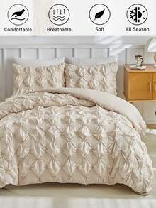 2/3pcs Khaki Pleated Polyester Duvet Cover Set, Cute Modern Chic Bedding Set For All Seasons, Soft& Breathable Kids Girls Teens Bedding Set,( 1 Duvet Cover+ 1/2 Pillowcases) - Khaki - View 2