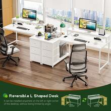 EnHomee 40" L-Shaped Computer Desk With Monitor Stand & 3 Drawers Gaming Desk With Power Outlet And LED Lights For Gaming, Home Office, Study Room - Xem 4