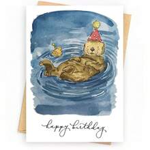 Sea Otter Happy Birthday Card | Otter Birthday Card | Cute Otter | Cute Otter Card | Happy Birthday Card | Birthday Card For Her Including Envelope - Multicolor - View 2