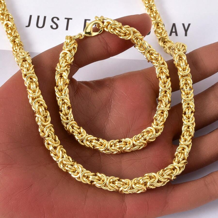 Simple Swedish-Italian 750 14k Gold Plated Copper Chain Necklace Bracelet Jewelry Set For Women