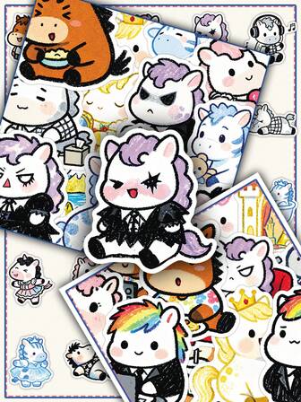 50pcs Cartoon Graffiti Creative Cute Adorable Girly DIY Stickers For Bookshelf, Tablet