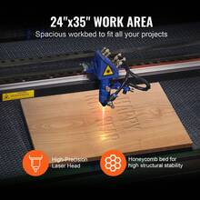 Grabador láser de CO2  de 100 W, 24 x 35 pulgadas, máquina cortadora láser de 19,7 IPS con asistencia de aire de paso bidireccional, compatible con LightBurn, CorelDRAW, AutoCAD, Windows, OS, Linux, para madera, acrílico, tela y más - Naranja - Ver 4