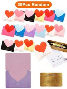 10/30/50/100张可折叠心形贺卡，适用于情人节、周年纪念日、母亲节、鲜花、生日、感谢、婚礼等场合 - 彩色 - 查看 16