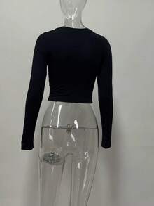 Summer Black Graphic Sexy Bodycon Crop Short Sleeve Top For Woman - Multicolor - View 3