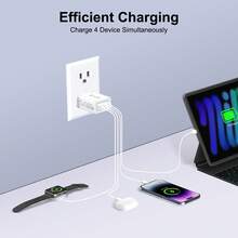 1个多端口QC3.0+2个USB-A（3.1A）3.0墙式充电器，适用于手机、平板电脑、智能手表、耳机等设备，兼具高效性和实用性，适合家庭、办公室或旅行使用，满足多人充电、多设备充电、家庭充电需求以及办公桌充电需求。家用办公手机充电器，高输出功率。 - 查看 6