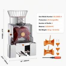 Exprimidor de naranjas comercial , extractor de jugo automático de 120 W, extractor de jugo de acero inoxidable para 25 naranjas por minuto, con caja de filtro extraíble, cubierta de PC, 2 cubos recolectores de cáscara - 25 naranjas - Ver 7