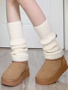 1 Paio di scaldamuscoli da donna a righe verticali di colore unito, semplici e alla moda, adatti per l'autunno/inverno - Multicolore - Visualizzare 4