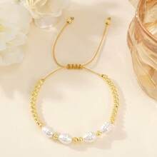 1PC Bohemian Minimal Copper Bead Bracelet, Faux Pearl Bracelet, Gold Bead Bracelet, Adjustable Woven Bracelet, Lucky Bracelet, Stackable Bracelet, Couple Bracelet, Friend Gift, Birthday Gift, Friend Gift, Sisters Bracelet, Family Gift, Valentine's Day Gift, Anniversary Gift, Christmas Gift