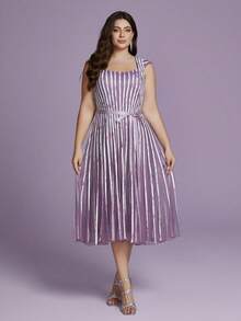 Vestido de noche de alta gama con cuello redondo, mangas de avión, tela de malla fina con efecto de drapeado - Púrpura malva - Ver 5