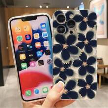 Fundas Para Iphone 13/13pro/13promax/17/16/15/14/12/11,Compatible Con OPPO RENO 05/07/11/12/A40, MOTO G14/24/54,  Galaxy A06/04/S25/S24, Honor 400 Lite, Redmi 13X/14, Diseño Floral Azul, Fundas Para Móviles Accesorios Decoraciones Navideñas Regalos - transparente - Ver 3