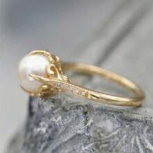 1PCs New Classic Gold-Plated Pearl Ring, Suitable As Wedding Anniversary Women's Fine Ring Jewelry, Holiday - 金子 - 查看 6