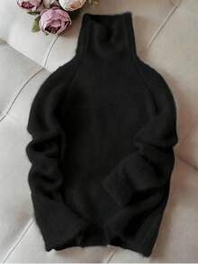 奢华女士白色毛衣，柔软舒适的高领套头衫，适合圣诞节穿着，优雅高领针织上衣，舒适保暖，秋季时尚之选（黑色） - 黑色 - 查看 2
