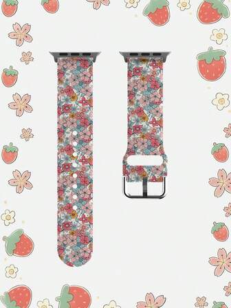 SENBONO 1pc Silicone Smart Watch Band With A Floral Print. This Universal 20-22mm Strap Offers Wide Compatibility: It Is Compatible With Huawei Watch GT3/GT4, Compatible With Samsung Galaxy Watch6, And Compatible With Apple Watch Models From Series 1 To Series 9, SE, And Ultra (38-49mm Cases)