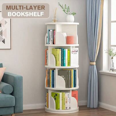 Tier Rotating Stackable Shelves Display Bookshelf Organizer Floor Standing Corner Narrow Revolving Bookcase For Living R...