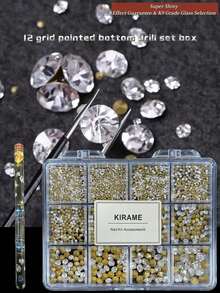 Bộ 3600 viên đá đính móng tay KIRAME hình nhọn, đá tròn thủy tinh K9, kích thước hỗn hợp 1.3-6.4mm, trang trí móng tay, tự làm móng, tiệm nail, dụng cụ làm móng, móng tay Giáng sinh, móng tay Năm mới, quà tặng móng tay ngày lễ. - trắng - Xem 6
