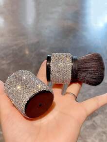 1支高品质水钻化妆刷，柔软蓬松粉状腮红刷，带刷盖，可伸缩便携多功能化妆刷，创意化妆礼品 - 銀色 - 查看 2