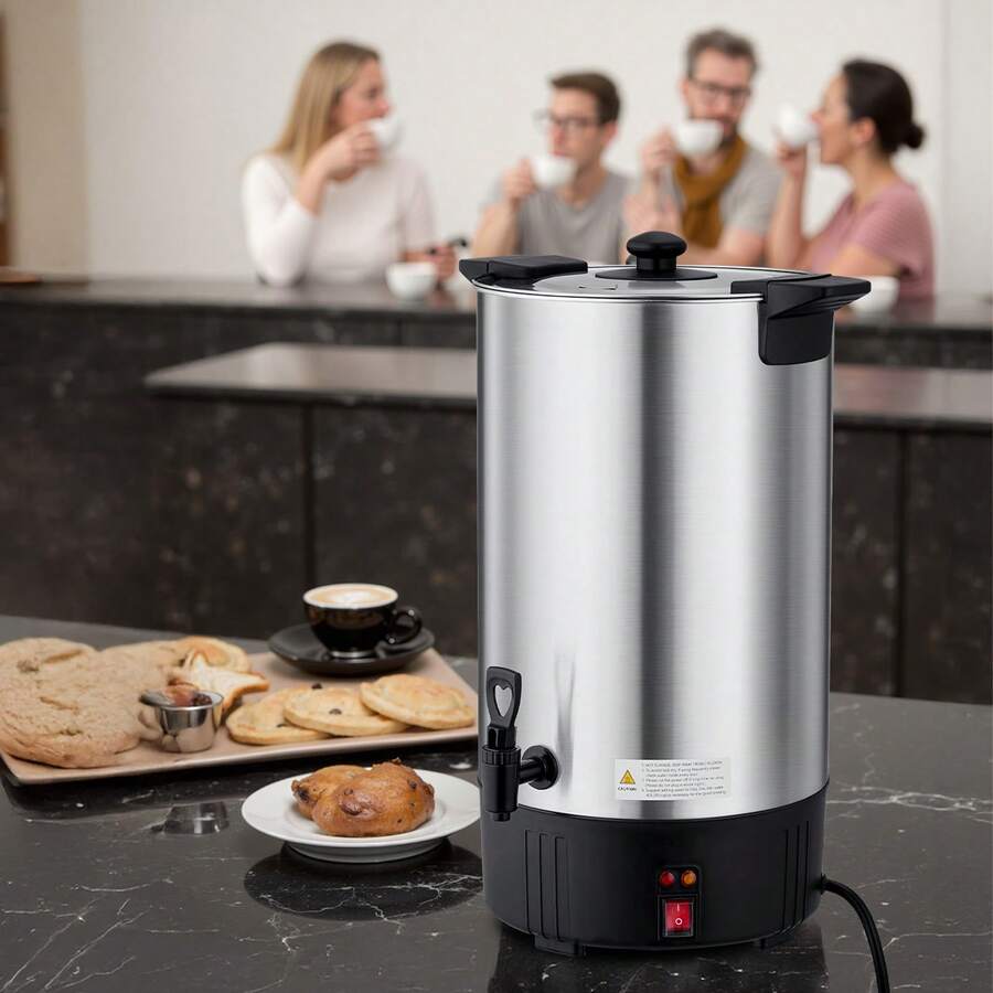 Commercial Coffee Urn, 100 Cup 15 L Hot Beverage Dispenser With Dripless Faucet, Quick-Brewing Stainless Steel Large Commercial Coffee Maker, For Catering, Business, Party, Church & Restaurant - Silver - View 1