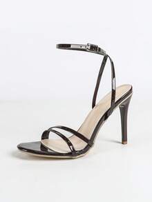 Scarpe con tacco alto di moda da donna, sandali piatti in pelle PU anti-esplosione, sandali minimalisti con punta tonda, sandali con tacco laccato, sandali con tacco sottile, sandali estivi da esterno e casual, sandali da caffè - Caffè Marrone - Visualizzare 15