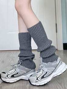 1 Paio di scaldamuscoli da donna a righe verticali di colore unito, semplici e alla moda, adatti per l'autunno/inverno - Multicolore - Visualizzare 10