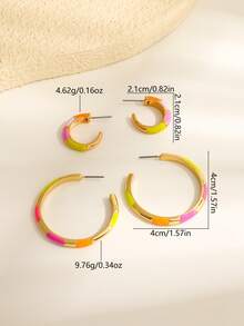 2pcs C-Shaped Handmade Enamel Earrings, 1 Large 1 Small, For Women