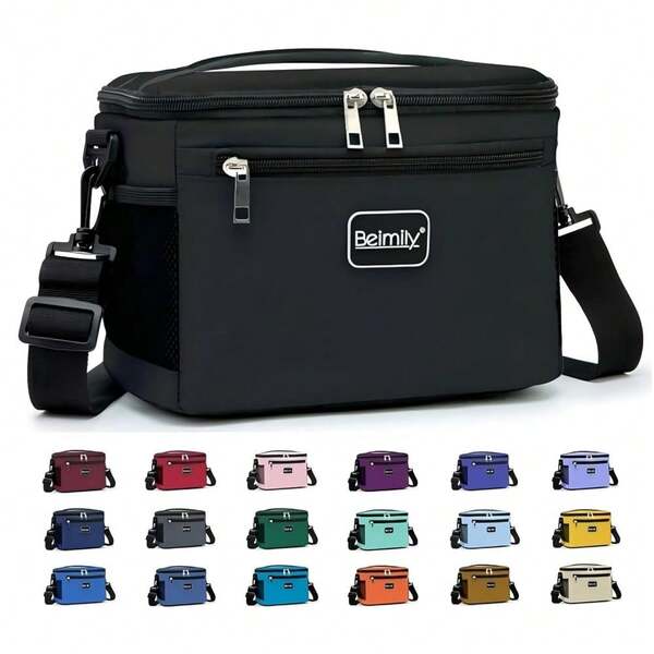BEIMILY Lunch Box For Men/Women, Small Insulated Lunch Bag, Leak-Proof Soft Cooler Tote Bag, Reusable LunchBox For Work, Travel, Fitness, Picnic With Adjustable Shoulder Strap For Adults (Black),Black