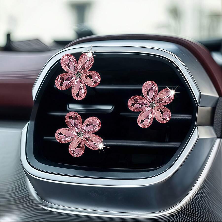 3/5pcs Multi-Color Crystal Flower Car Air Vent Clip Decoration, Shiny Car Interior Air Conditioning Vent Decor, Car Air Outlet Decoration, Adhesive-Free Installation, Cute Car Accessory, No Fragrance Included