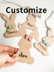 个性化复活节篮子定制姓名标签，哑光粉色亚克力兔子造型姓氏标签，可爱复活节兔子，复活节姓名定制，送给亲朋好友的礼物