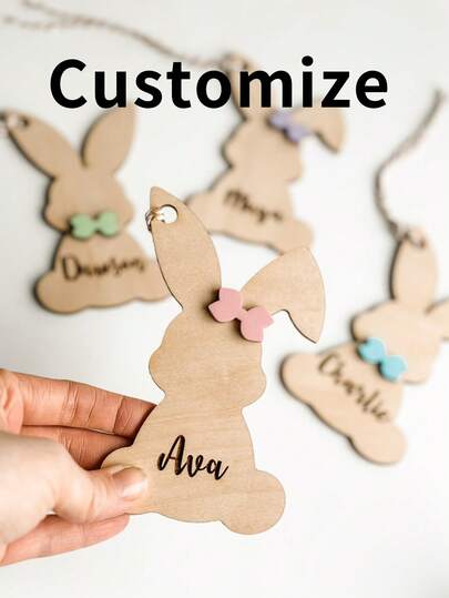 Personlig påskkorg Anpassad namnbricka, Mattrosa akrylkaninformad efternamnsmärke, Söt påskkanin, Påsknamnsanpassning, Gåvor till vänner och familj