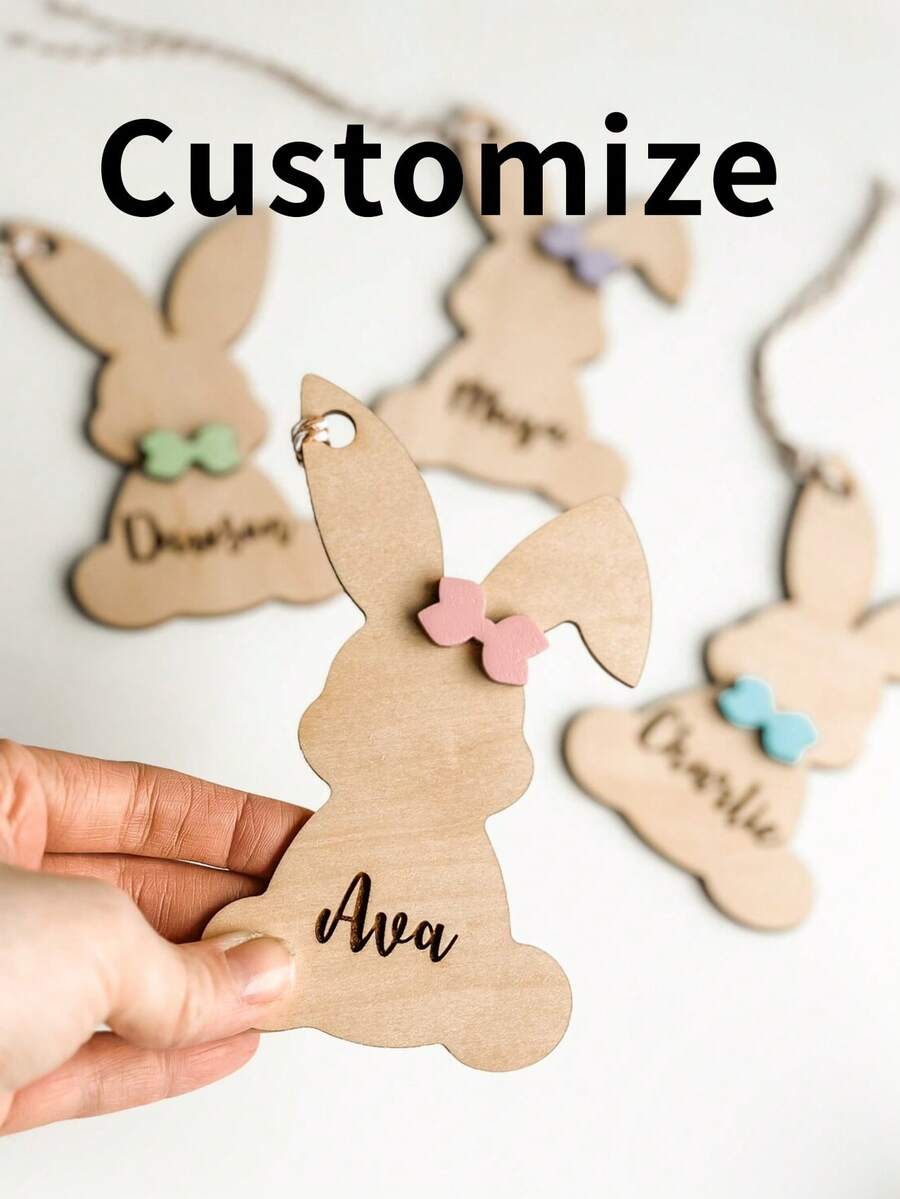 个性化复活节篮子定制姓名标签，哑光粉色亚克力兔子造型姓氏标签，可爱复活节兔子，复活节姓名定制，送给亲朋好友的礼物