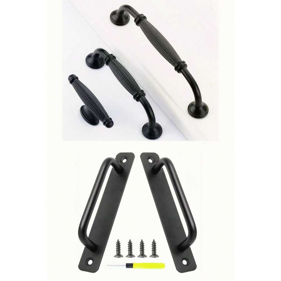 4pcs Antique Metal Cabinet Handles, Black Solid Cupboard Pulls, Kitchen Drawer Knobs For Furniture Hardware Application - Multicolor - View 1