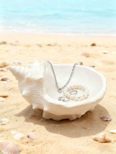 创意海洋主题收纳盒，仿生贝壳设计，海岸风海螺壳收纳碗，玄关收纳，桌面装饰，可轻松收纳钱包、钥匙、珠宝和其他日常用品