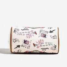 Bag Women's New Anime Fashion Graffiti Cute Little Bear Cartoon Girl Skew Straddle Bag Handheld Boston Bag Portable Retro Fashion Shoulder Bag Suitable For Work, Commuting, Daily Outgoing, Shopping, Dating - 彩色 - 查看 7