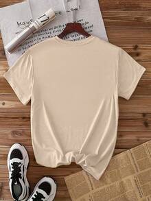 Women's Elegant Style Short Sleeve Hibiscus Print Round Neck Women's Short Sleeve Suitable For Spring And Summer Fashion Commuting Vacation Daily Versatile Casual Elegant Retro Style Top - 杏色 - 查看 2