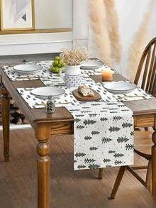 Christmas Pine Tree Table Runner - Polyester Woven Rectangular Table Decor With Holly Berries And Merry Christmas Greeting For Home And Party Seasonal Kitchen Dining Decoration - Green - View 5