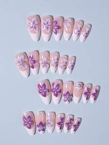 24 قطعة ملصقات أظافر جل ثلاثية الأبعاد بشكل اللوز، زينة أظافر بأزهار اللؤلؤ، أظافر أكريليك فرنسية للضغط، مجموعة أظافر مزيفة بشكل اللوز مثالية للتركيب، تشمل: 1 قطعة جيلي جل و 1 قطعة ملف أظافر، مناكير بالأرجواني يجعل أطراف أصابعك تلمع بجمال، مناسبة للحفلات والرقص والاستخدام اليومي - الأرجواني - مشاهدة 4