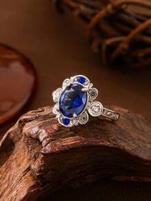 1 chiếc nhẫn đá Zirconia xanh thời trang và thanh lịch, quà tặng trang sức cho đám cưới, đính hôn, tiệc tùng - Màu xanh lam - Xem 5