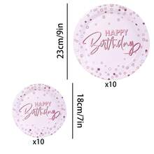 10/20/40/50 piezas, Platos de fiesta de cumpleaños en color oro rosa - Vajilla elegante en oro rosa con letras de "Feliz Cumpleaños", platos de postre y cena con estampado de puntos en oro rosa y diseños de cumpleaños para celebraciones de cumpleaños de familias de niños y niñas, para fiestas de princesas, despedidas de soltera y decoraciones de fiesta de cumpleaños en fines de semana y días festivos - Oro rosa - Ver 7