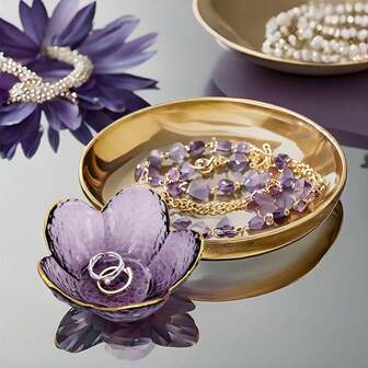 Elegant Glass Jewelry Dish & Ring Holder Tray, Aesthetic Nightstand Trinket Bowl For Rings And Earrings, Perfect Gift For Her, Wife, Girlfriend