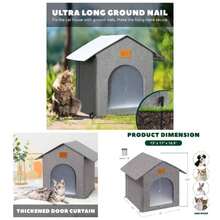 Outdoor House  Shelter, Outside Waterproof House Outdoor/Indoor Cats, Insulated Bed All Seasons With Cozy Cushion Easy To Assemble Floor Spike Style - 門簾款式+灰色 - 查看 1