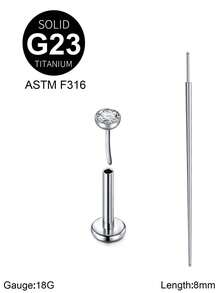 Khuyên tai xỏ khuyên không ren bằng titan 20G/18G/16G có đầu thon G23 đinh tán phẳng cho nam nữ, khuyên tai AB CZ màu đen, khuyên vành tai, khuyên môi, khuyên vành tai, khuyên tai xoắn ốc, khuyên tai dạng thanh, dài 6/8/10mm - Đinh tán + côn - Xem 18