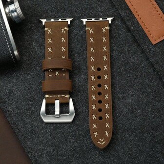 Tjockt Crazy Horse-läderarmband kompatibelt med 1-10 Ultra SE, 2 handsömt klockarmband kompatibelt med 38/40/41/42/44/45/46/49 mm handledsrem