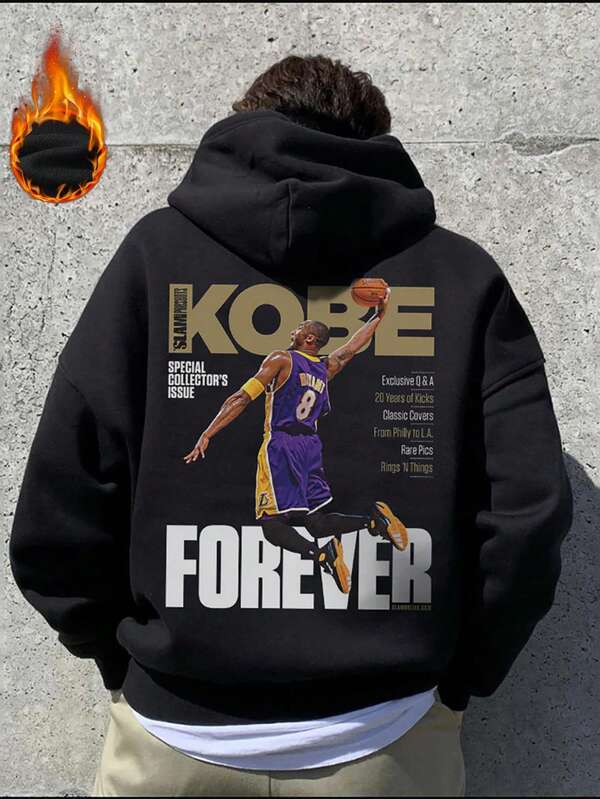 Sudadera con capucha casual de baloncesto para hombres con forro térmico y estampado en inglés, para otoño/invierno