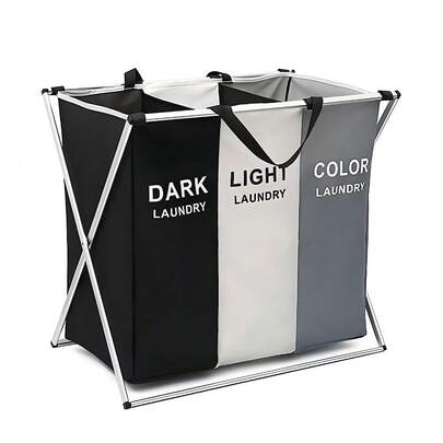 Wäschekorb Mit 3 Fächern Faltbarer Wäschesammler Aus 600D Oxford-Stoff Wäschesortierer Mit Tragegriff Wäschebox Für Schmutzwäsche Kleidung Organisation 65x38x60 cm