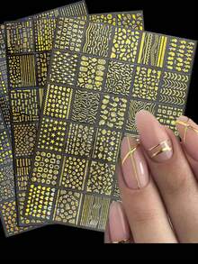 3D Gold 90 Sheets Approx 4500 Pcs 30pcs+30pcs+30pcs Aurora Nail Art Stickers Heart Star Nail Decals 3D Self-Adhesive Holographic Laser Star Nail Stickers Glitter Flower Butterfly Pattern Acrylic Design For Women Girls DIY Nail Art Decoration - Gold - View 2