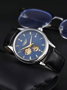 LONGLUX 1 Đồng hồ cơ tự động rỗng cho nam, Đồng hồ dây da thời trang, Quà tặng - màu đen - Xem 4
