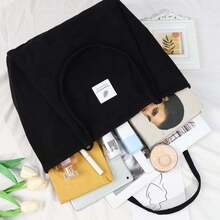 Corduroy Tote Bag, Women's Tote Bag, Shoulder Bag With Inner Pocket For Work Beach Travel And Shopping Grocery, Travel Gym Bag For Women Work Lunch Beach Grocery Shopping Shopper Handbags, Suitable For Work, School, College Student, Books, Shopping, Back To School, Best Friend Gifts, Birthday/Valentine's Day Decor Gifts, Auspicious New Year Gifts - 黑色 - 查看 4