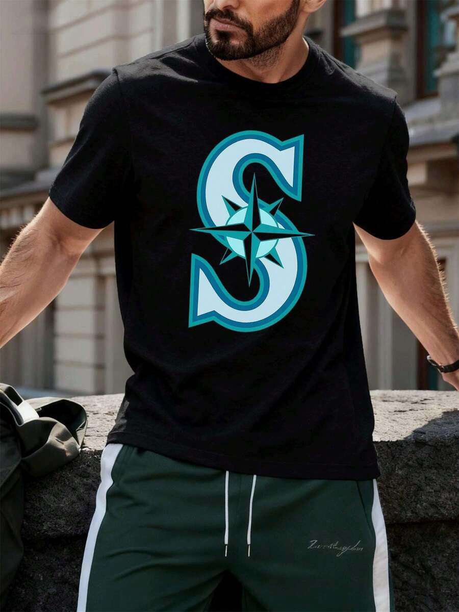 Seattle Mariners Grafik-T-Shirt aus hochwertigem Stoff, Kunstdruck, lässig und atmungsaktiv - Schwarz - Übersicht 1